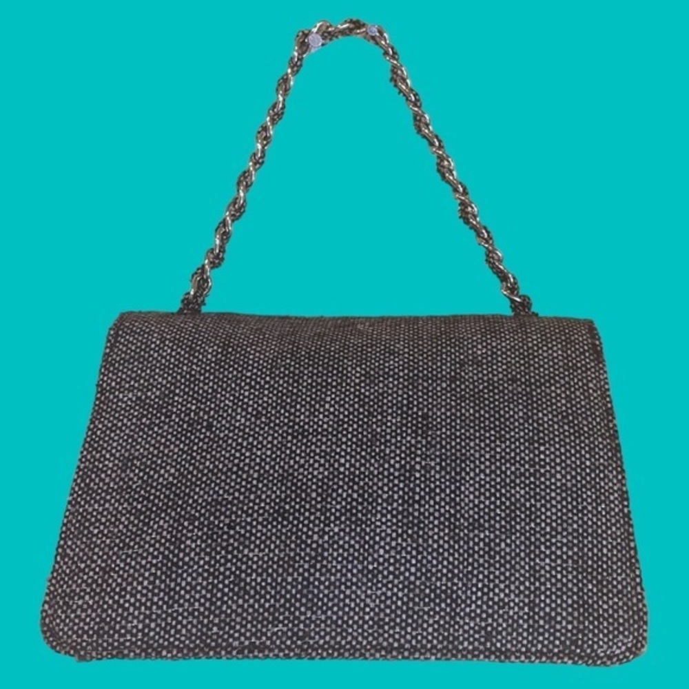 Brown Tweed Metallic Large Rhinestone Center  Purse Chain‎ Bag - Picture 2 of 9